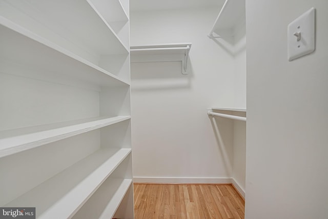 walk in closet featuring light hardwood / wood-style flooring