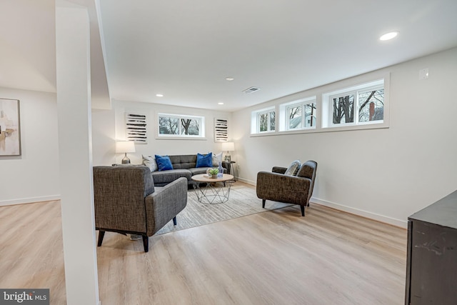 living room featuring light wood-type flooring