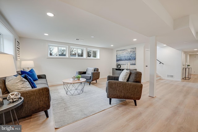 living room with light wood-type flooring