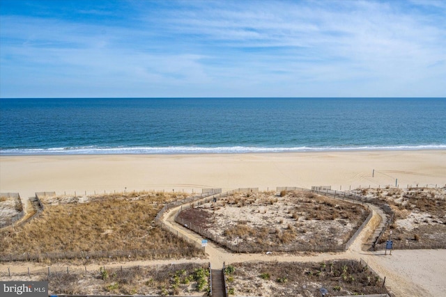 property view of water with a beach view