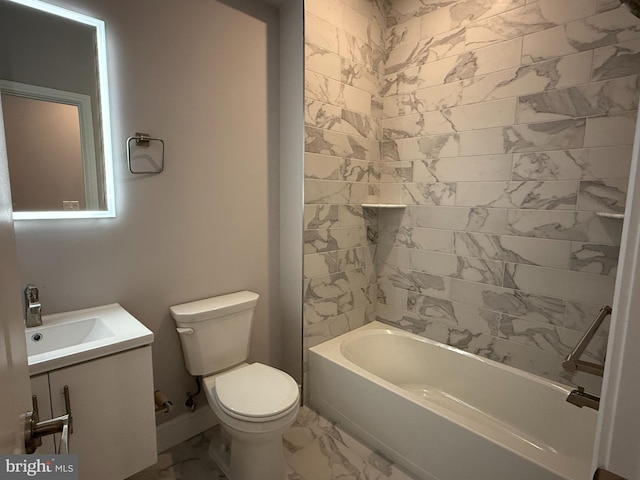 full bathroom with vanity, toilet, and tiled shower / bath combo