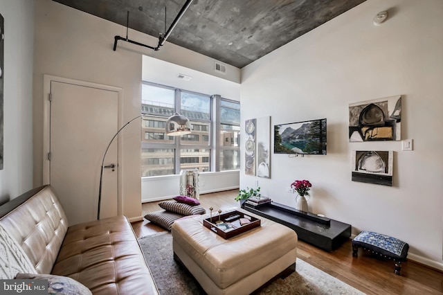 living room with hardwood / wood-style floors