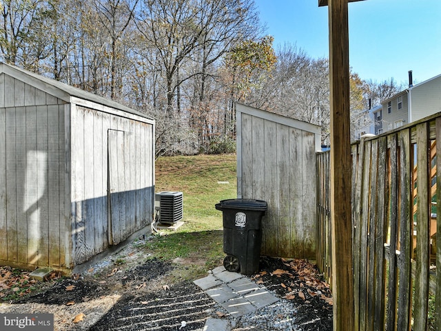 view of outdoor structure featuring central air condition unit