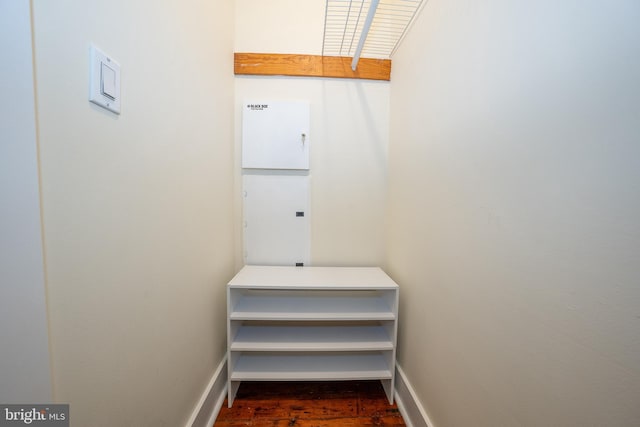 interior space with dark wood-type flooring