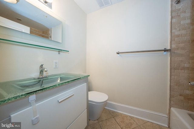 full bathroom with vanity, bathing tub / shower combination, and toilet