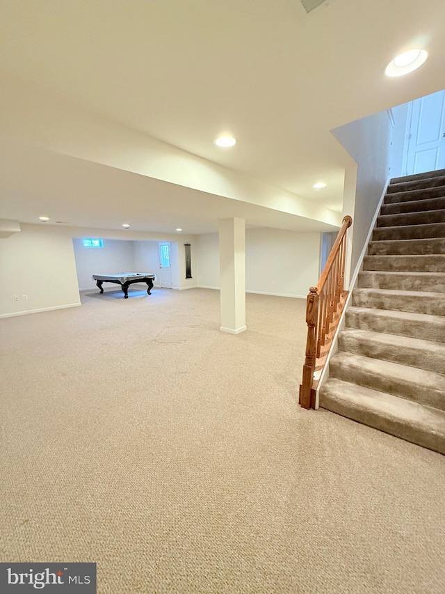 basement with carpet floors