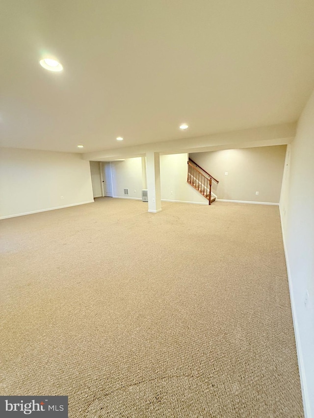 basement with carpet floors