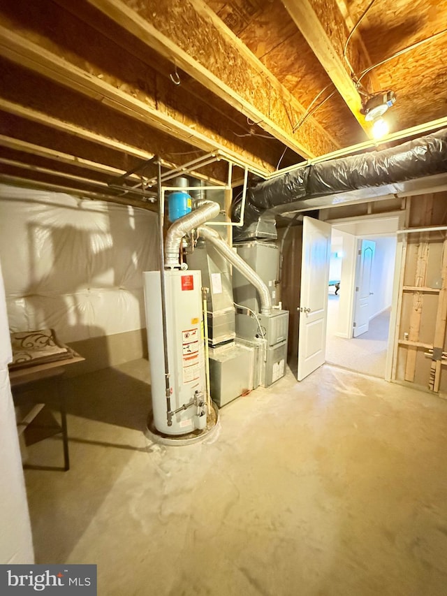 basement with water heater