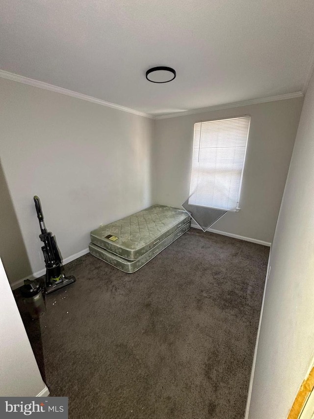 unfurnished bedroom with crown molding and carpet floors