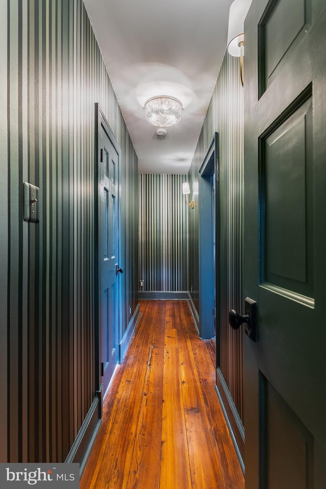 corridor featuring dark wood-type flooring