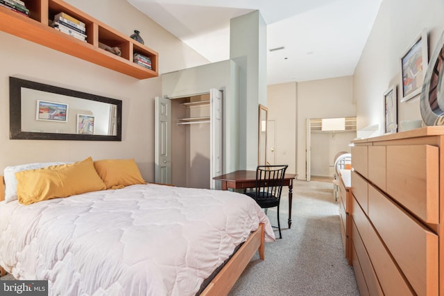 carpeted bedroom with a closet