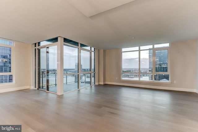 empty room with wood-type flooring and floor to ceiling windows