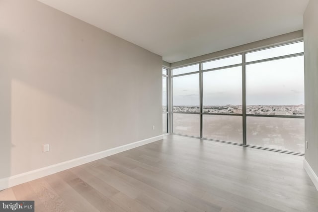 unfurnished room with light hardwood / wood-style floors and floor to ceiling windows