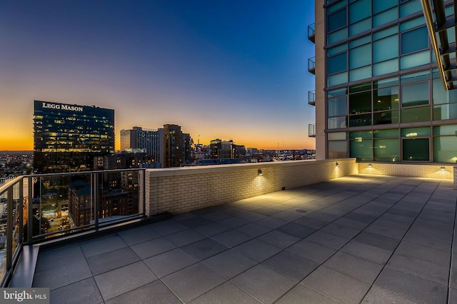 view of patio terrace at dusk