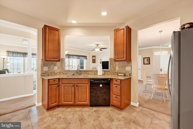 kitchen with sink, backsplash, stainless steel fridge, and dishwasher