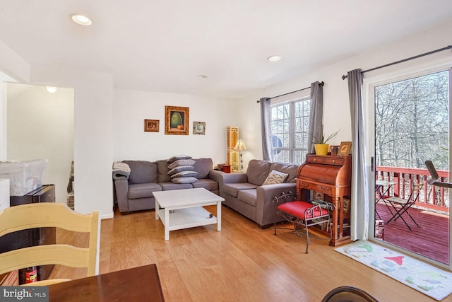 living room with light hardwood / wood-style flooring