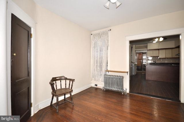 interior space featuring dark hardwood / wood-style flooring and radiator