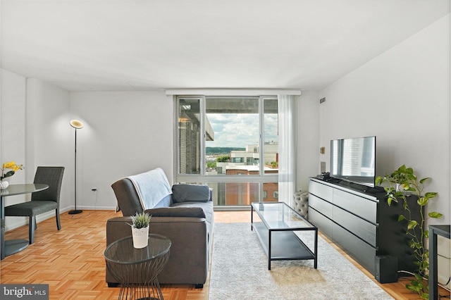 living room with light parquet flooring