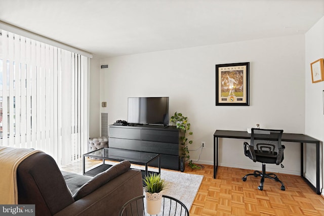 office space featuring light parquet floors