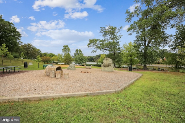 view of play area featuring a yard