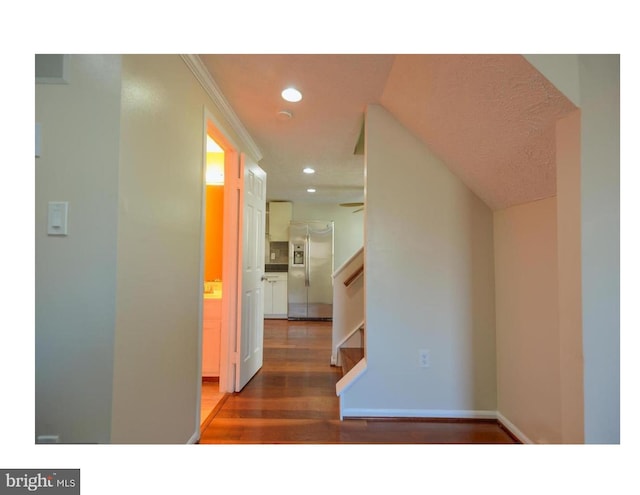 hall with dark hardwood / wood-style floors