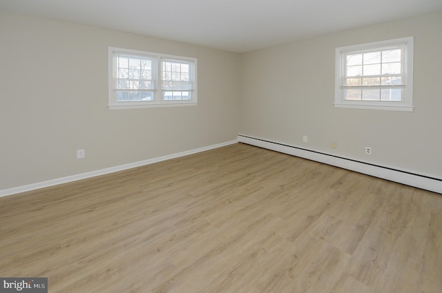 empty room featuring light hardwood / wood-style flooring and baseboard heating