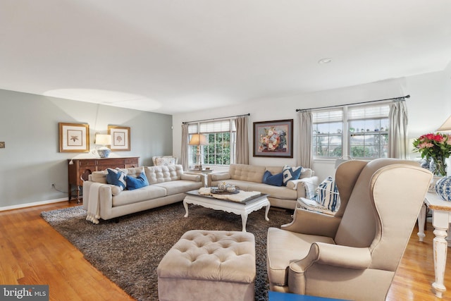 living room with light hardwood / wood-style floors