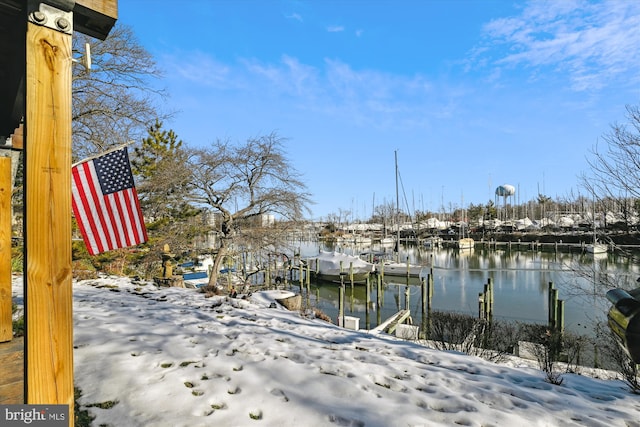 view of dock with a water view