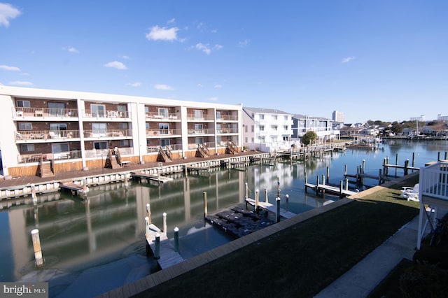 dock area featuring a water view