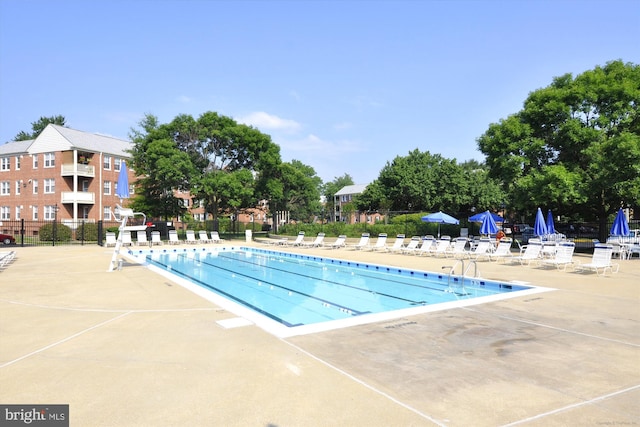 view of swimming pool featuring a patio