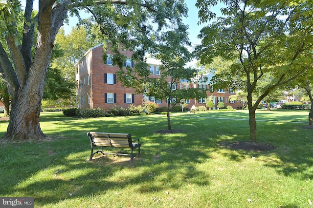 view of property's community featuring a lawn