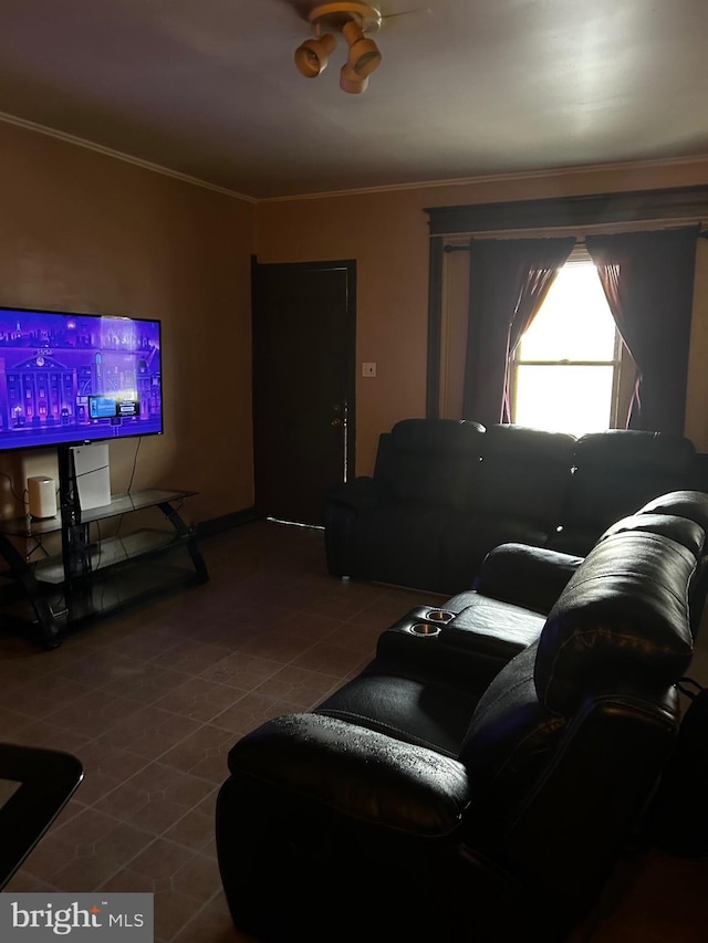 living room with crown molding