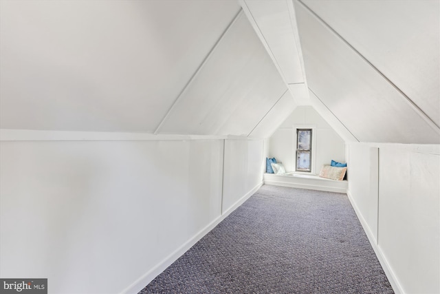 additional living space featuring carpet flooring and vaulted ceiling