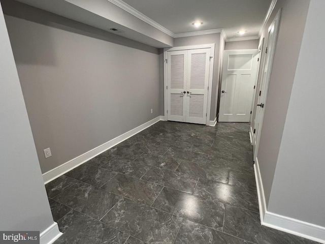 hallway featuring crown molding and french doors