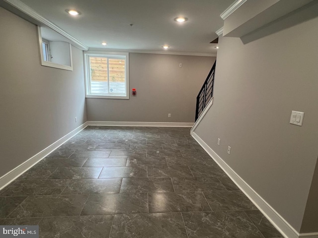 basement featuring crown molding