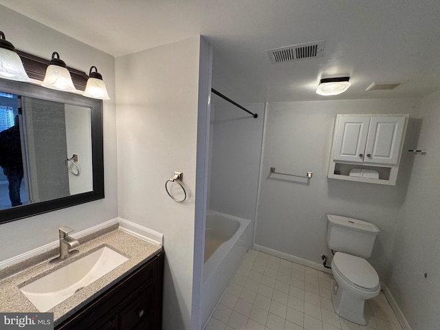 full bathroom with tile patterned flooring, vanity, shower / bath combination, and toilet