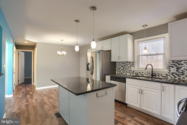 kitchen featuring sink, a center island, white cabinets, and appliances with stainless steel finishes