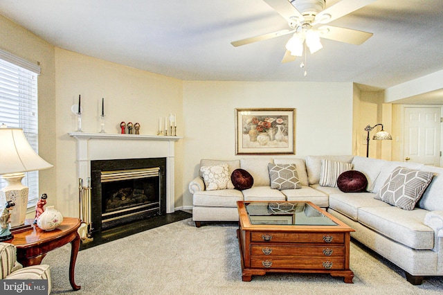 living room featuring ceiling fan