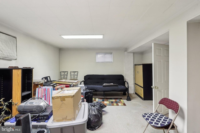 view of carpeted home office