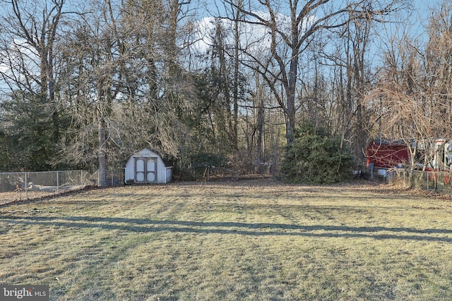 view of yard with a storage shed