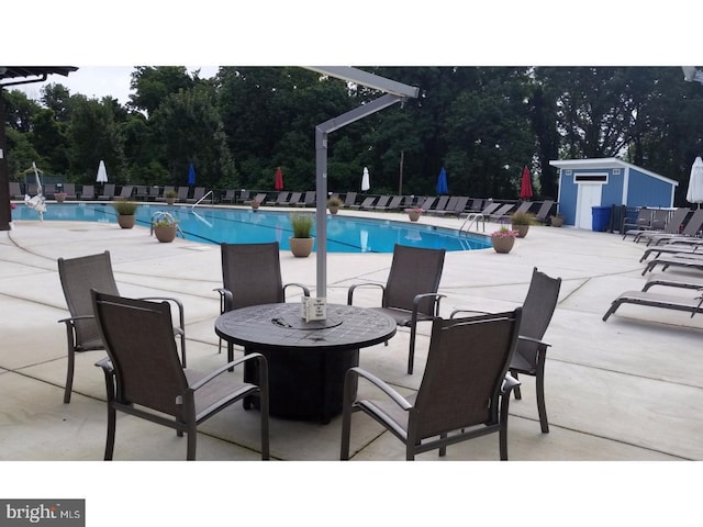 view of swimming pool with a patio