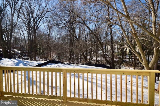 view of snow covered deck