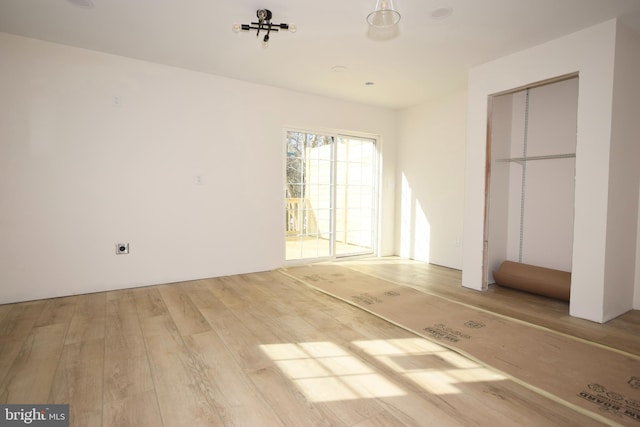 unfurnished bedroom with light hardwood / wood-style floors and a closet