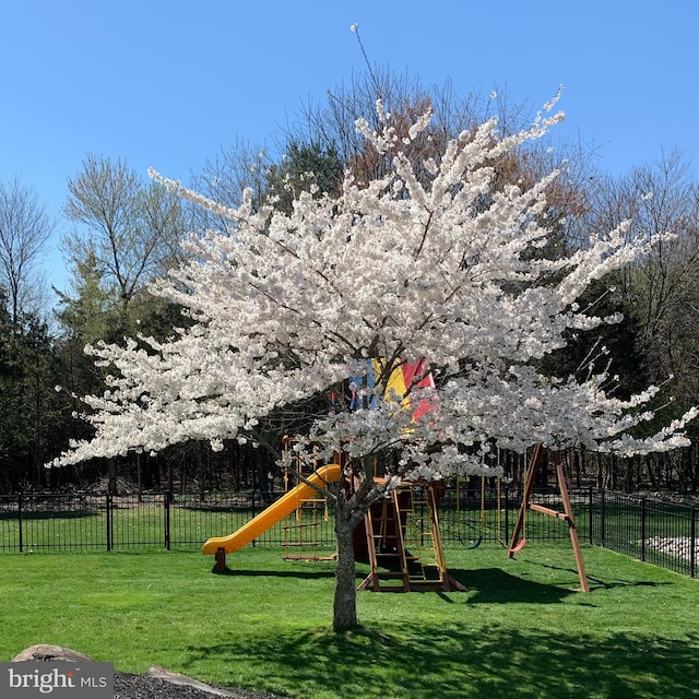 view of playground with a yard