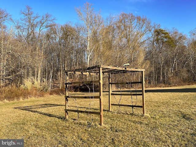 exterior space with a wooded view