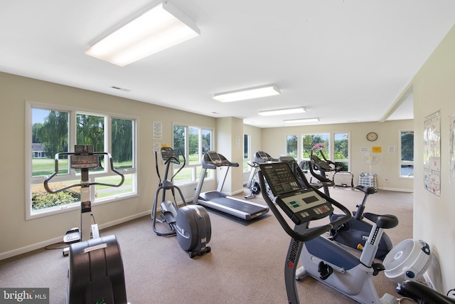 exercise room with carpet floors