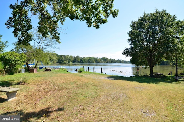 view of yard with a water view