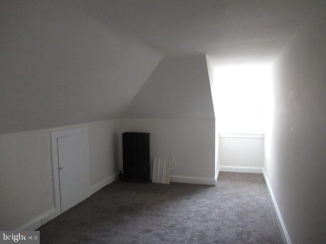 bonus room with lofted ceiling and dark carpet