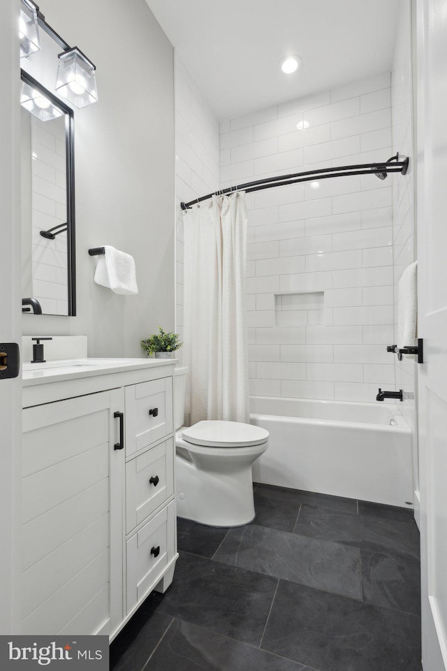 6919 Berkeley St, Falls Church, VA 22043 - full bath with toilet, vanity, shower / tub combo, and recessed lighting