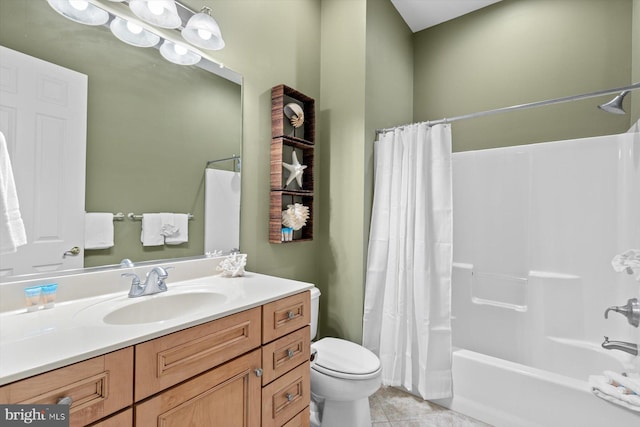 full bathroom featuring tile patterned flooring, vanity, toilet, and shower / bath combo